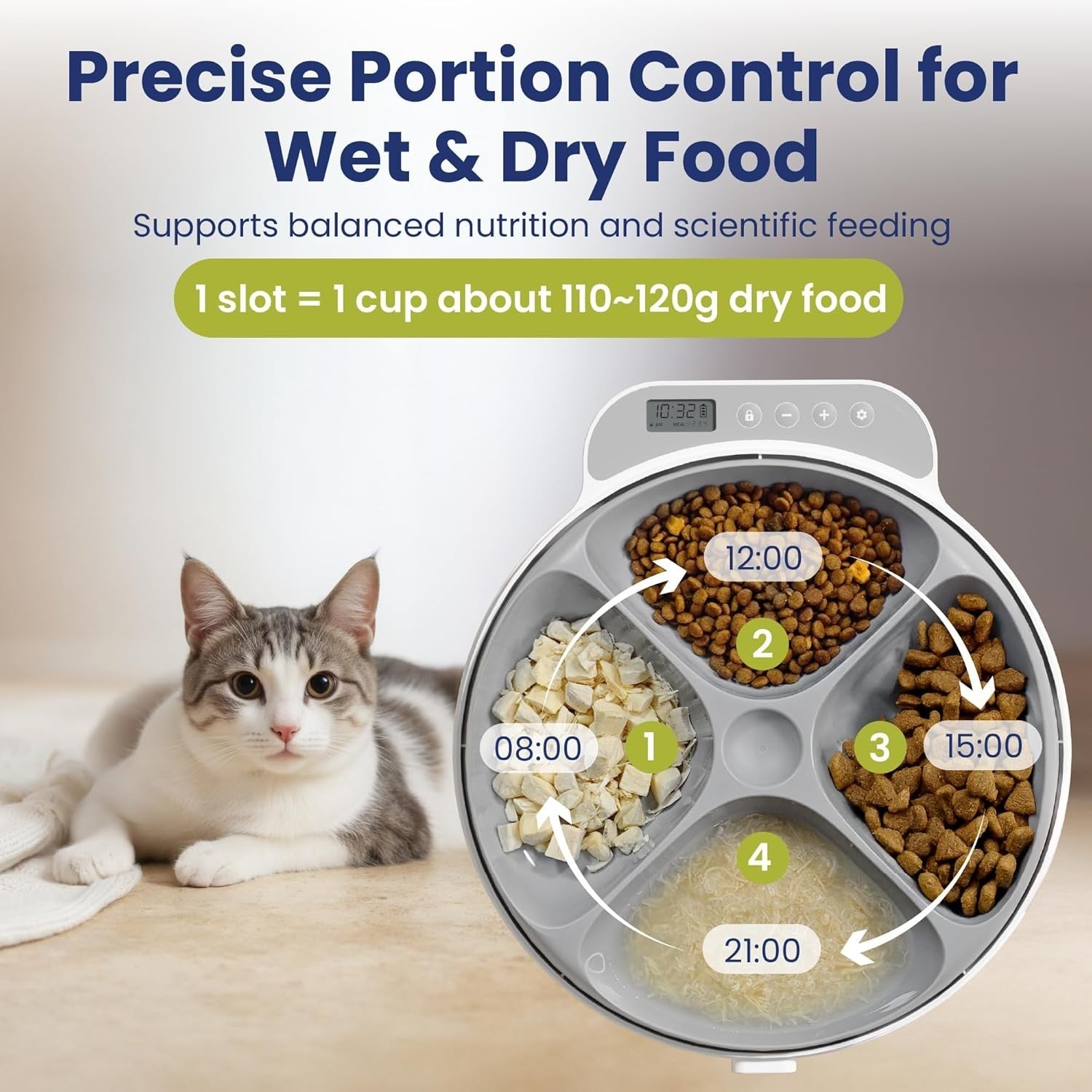 Automatic Pet Feeder 4 Meal Timer Wet Dry Food Dispenser Ice Packs LCD