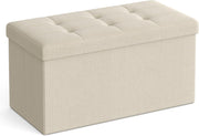 Camel Brown Folding Ottoman Bench 76cm Linen Storage Seat Footstool 89L Box