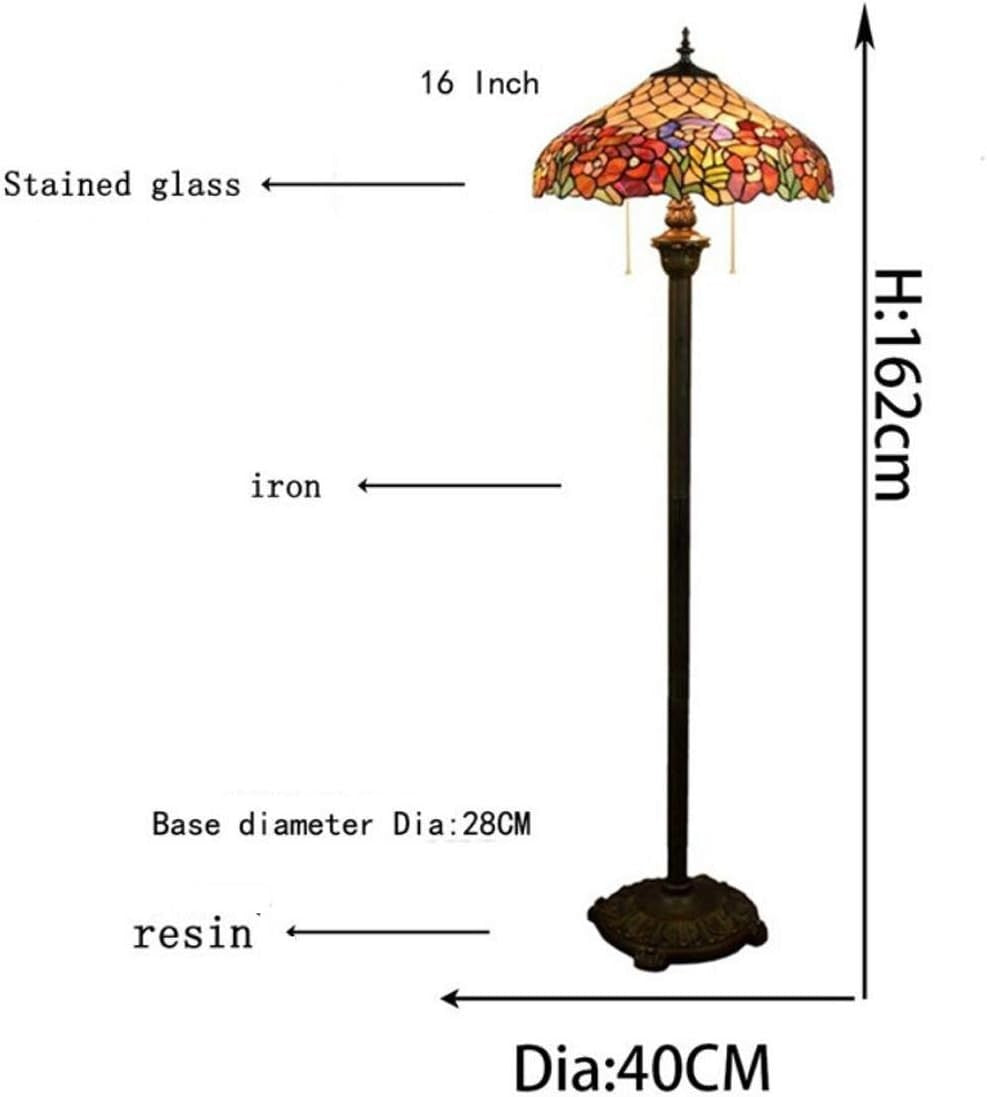 Stained Glass Floor Lamp 63" Tall | Vintage Resin Base, 16" Shade, E27