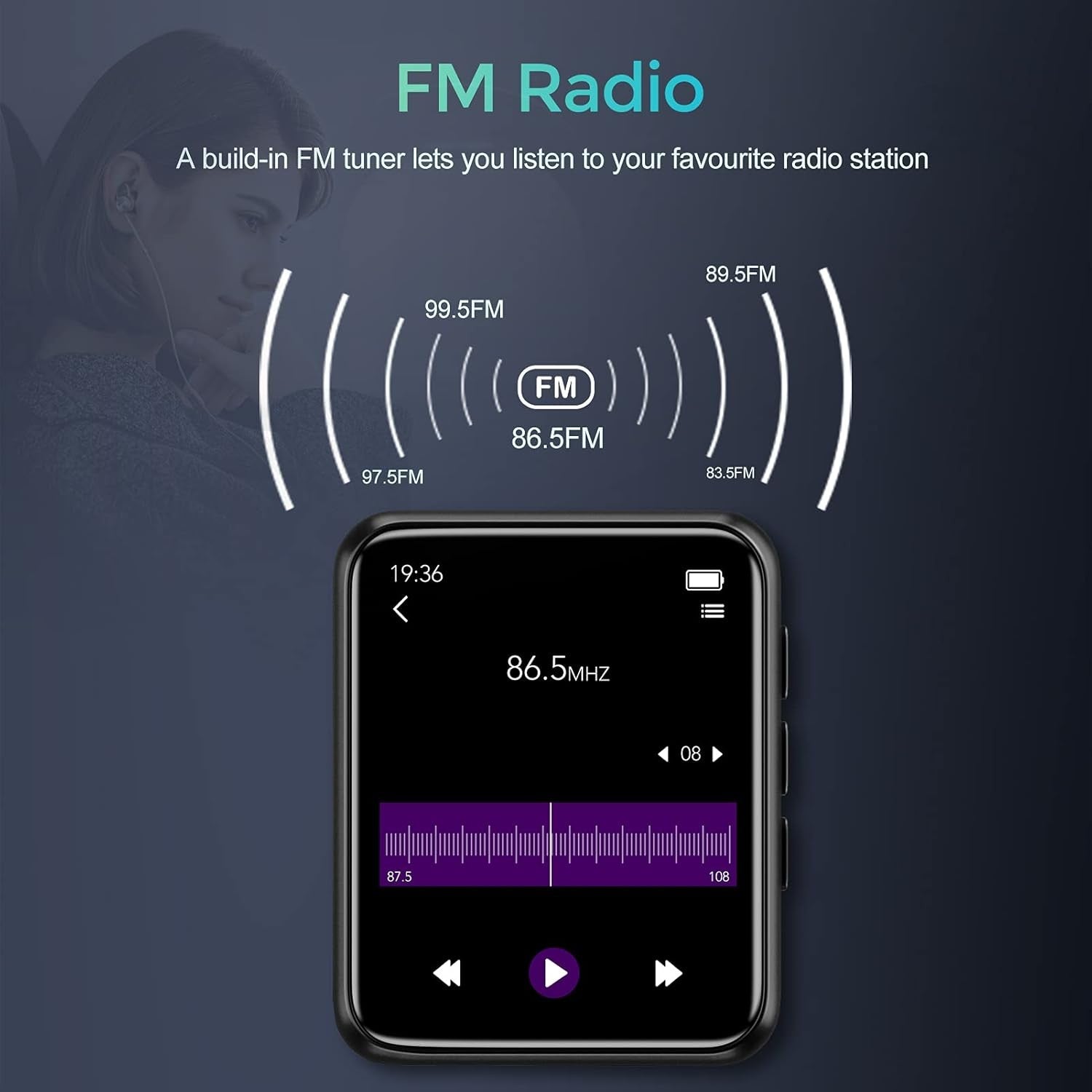 MP3 Player Bluetooth 5.0 Touch Screen 64GB HiFi FM Radio 128GB