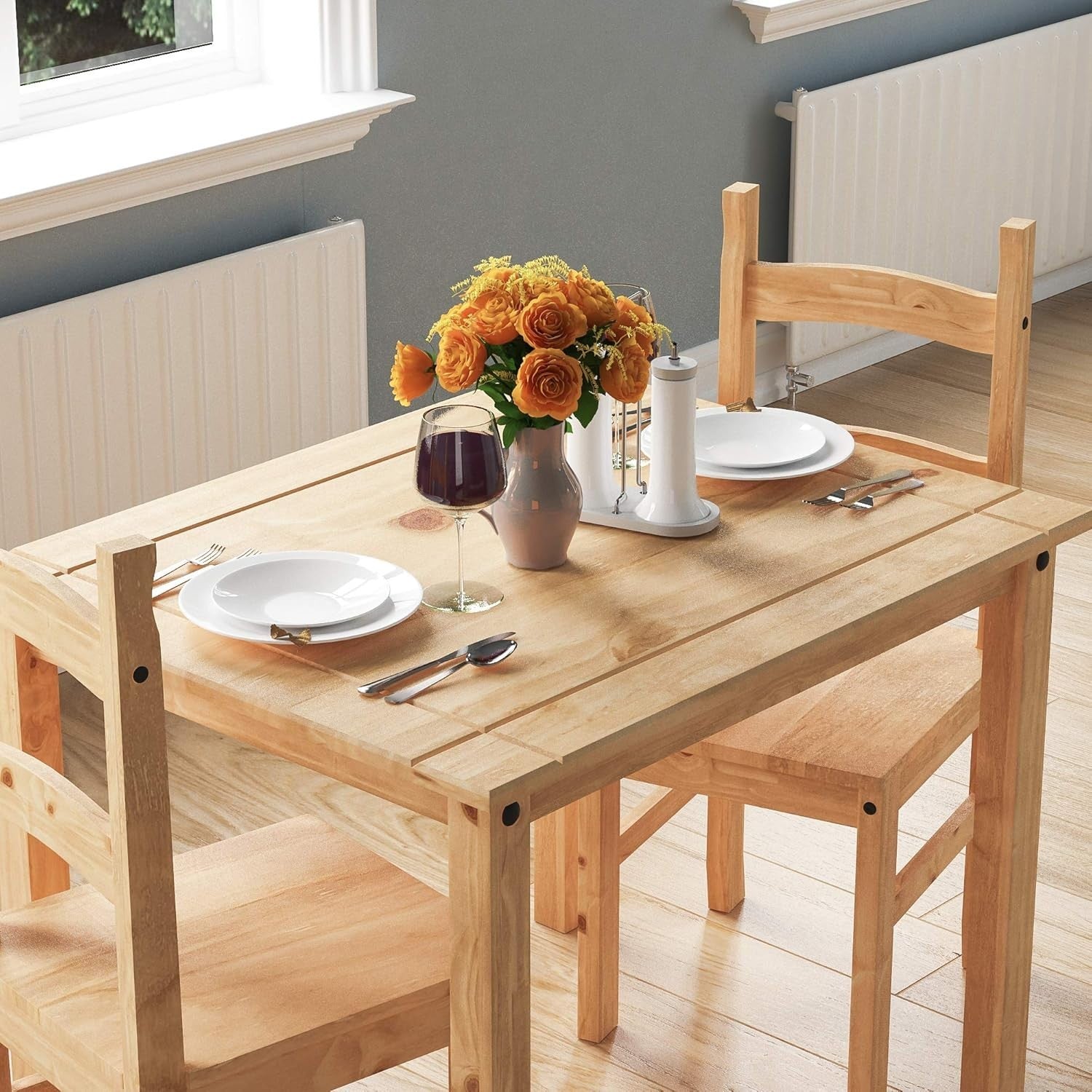 Rustic Solid Pine 2-Seater Dining Set | Compact 80cm Table & Chairs | Durable