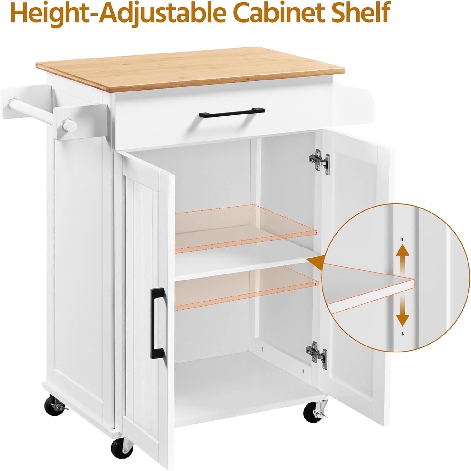 Kitchen Island Cart on Wheels w/ Bamboo Top Cabinet
