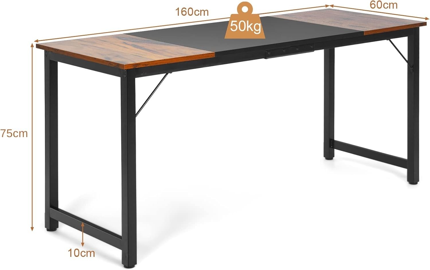 Vintage & Black 160cm Industrial Computer Desk with Metal Frame