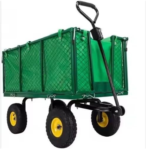 Heavy Duty 550kg Steel Garden Trolley Wagon with Removable Sides & Liner Green