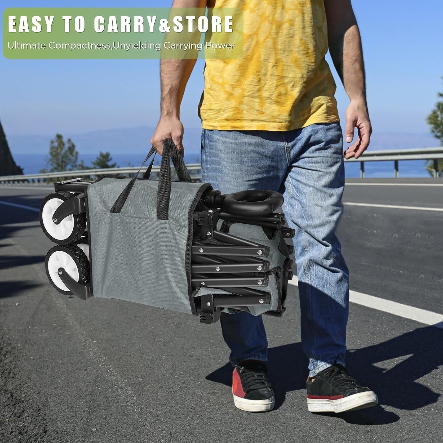 Grey Heavy Duty Folding Wagon 100L All-Terrain Garden Camping Beach Trolley