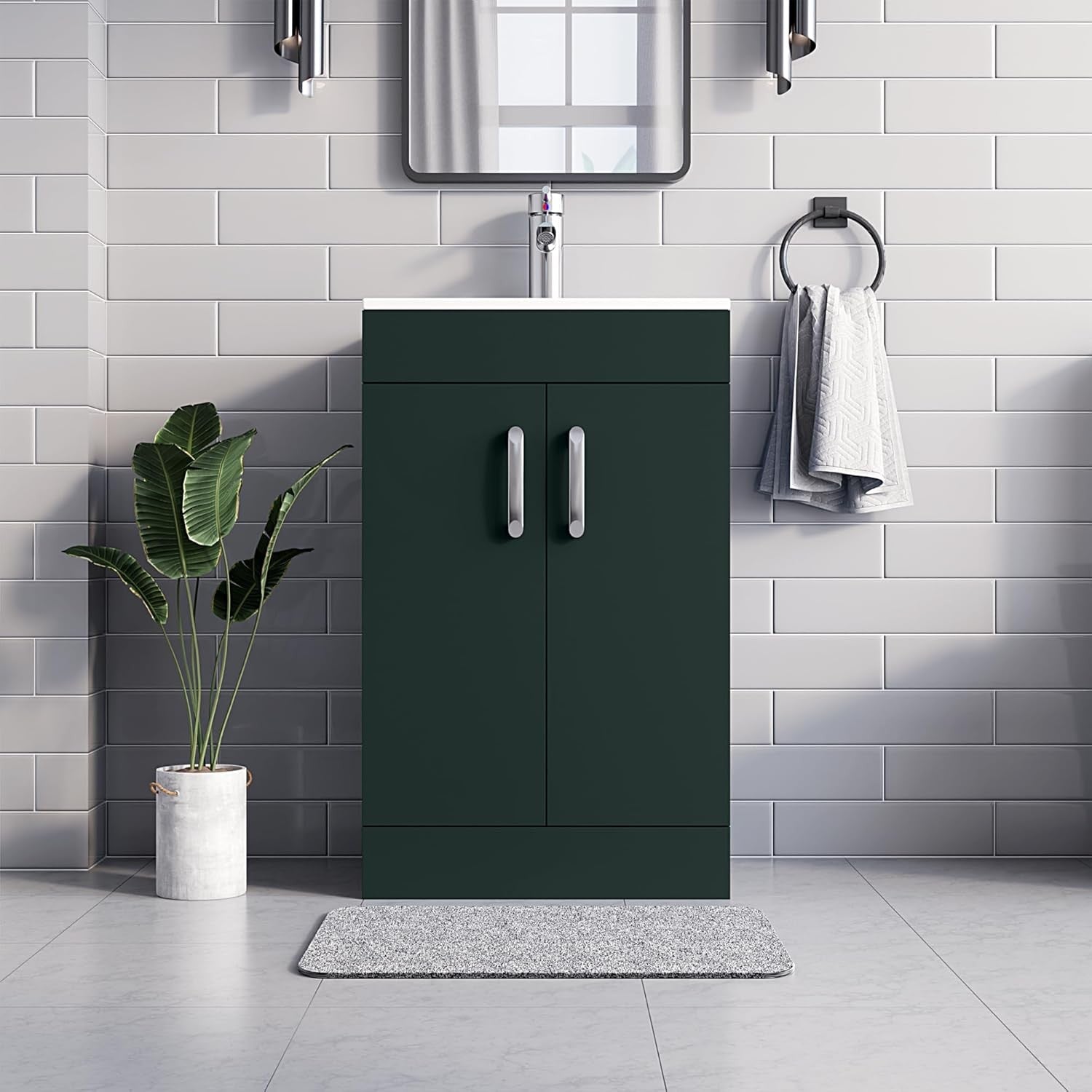 600mm Green Under Sink Bathroom Vanity Unit with Basin Cupboard Storage Cabinet