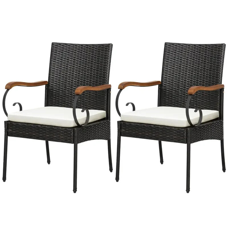 2x Rattan Garden Chairs Set with Cushions – Metal Frame, 89cm High, 180kg