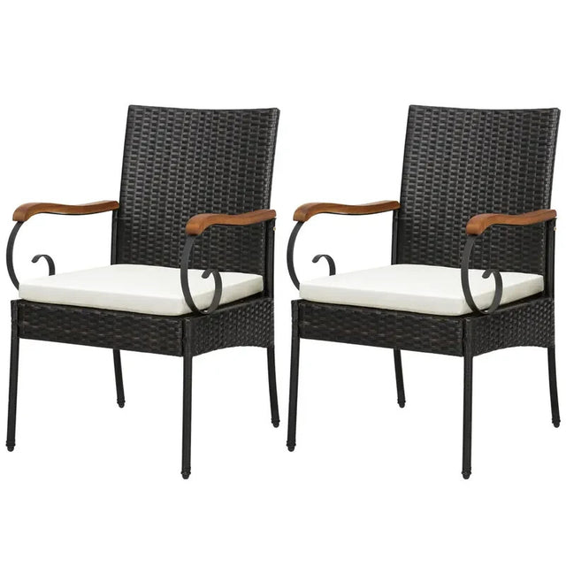 2x Rattan Garden Chairs Set with Cushions – Metal Frame, 89cm High, 180kg