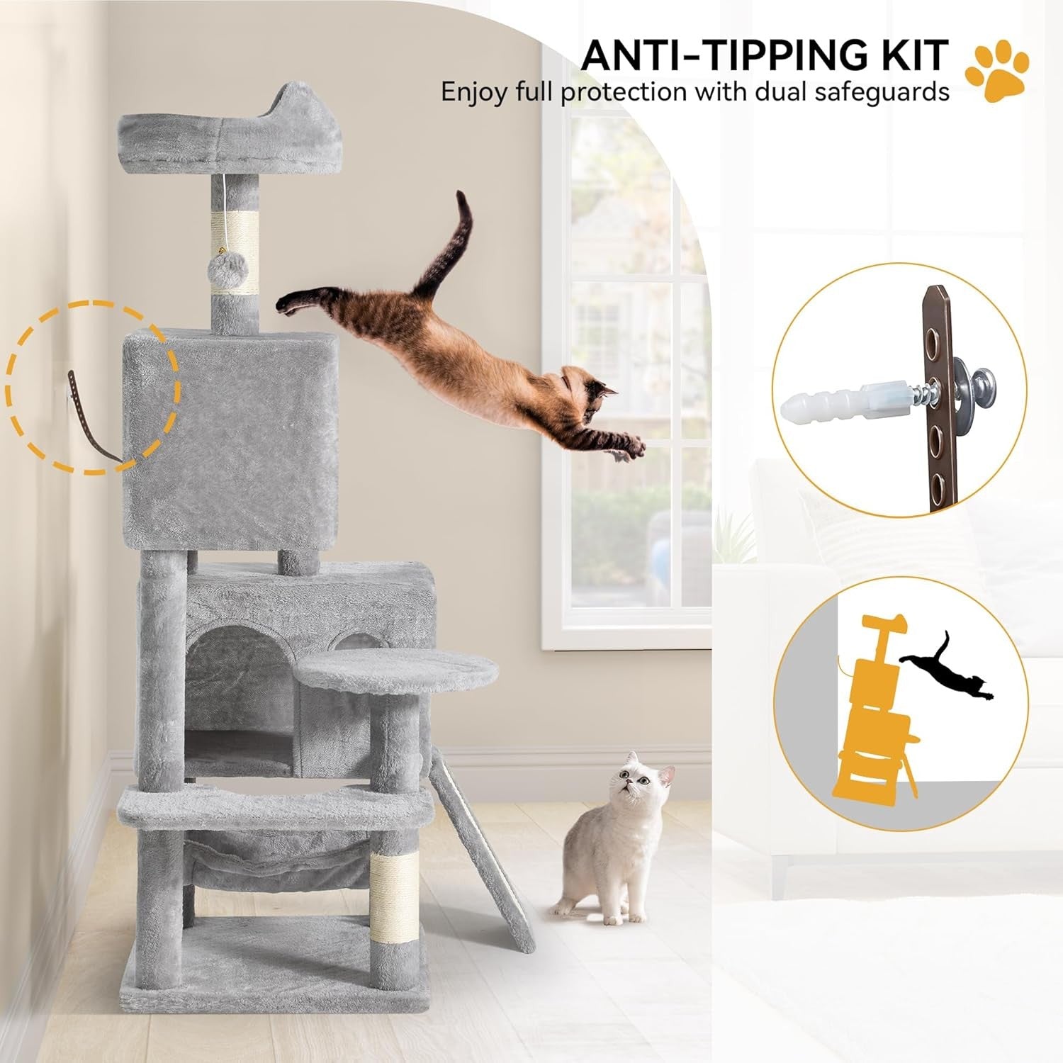 Large Cat Tree Tower 137cm Scratching Post Condo Hammock Multi-Level XL
