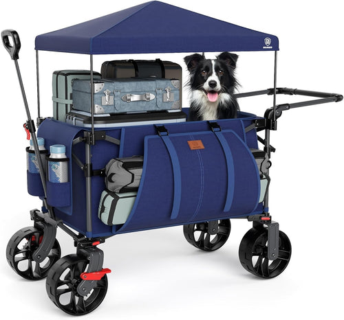 225L Folding Camping Wagon Trolley Heavy Duty Garden Cart Canopy All Terrain