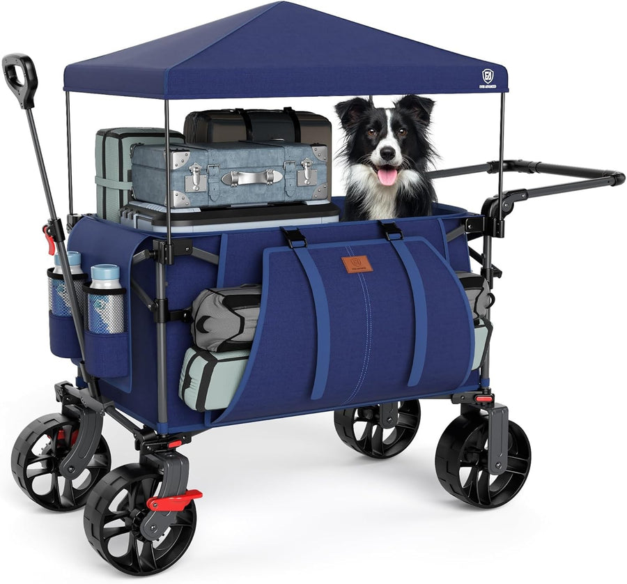 225L Folding Camping Wagon Trolley Heavy Duty Garden Cart Canopy All Terrain