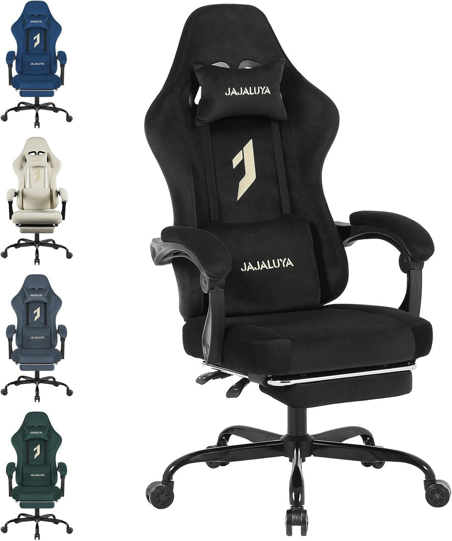 Oversized Gaming Chair Suede Fabric Ergonomic Recliner Massage Lumbar Footrest