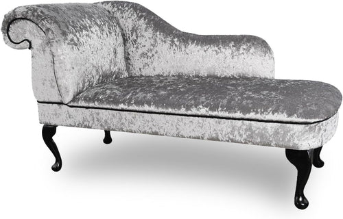 Shimmer Velvet Chaise Lounge Sofa Silver – Left Hand, UK Handmade