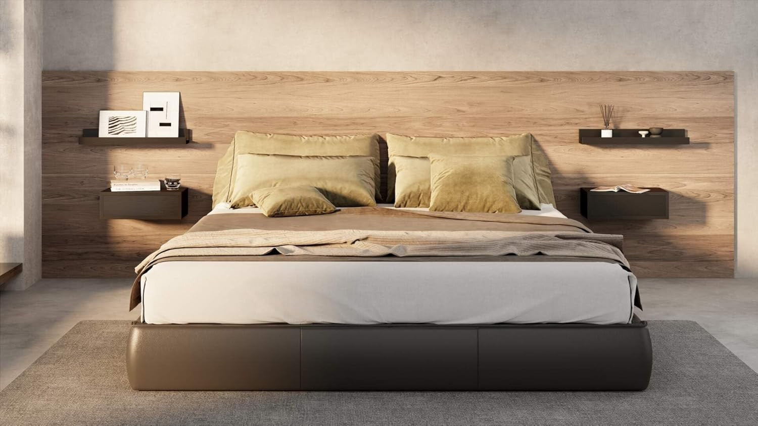 Floating Black Wall Bedside Table with Drawer – Modern Minimalist Nightstand