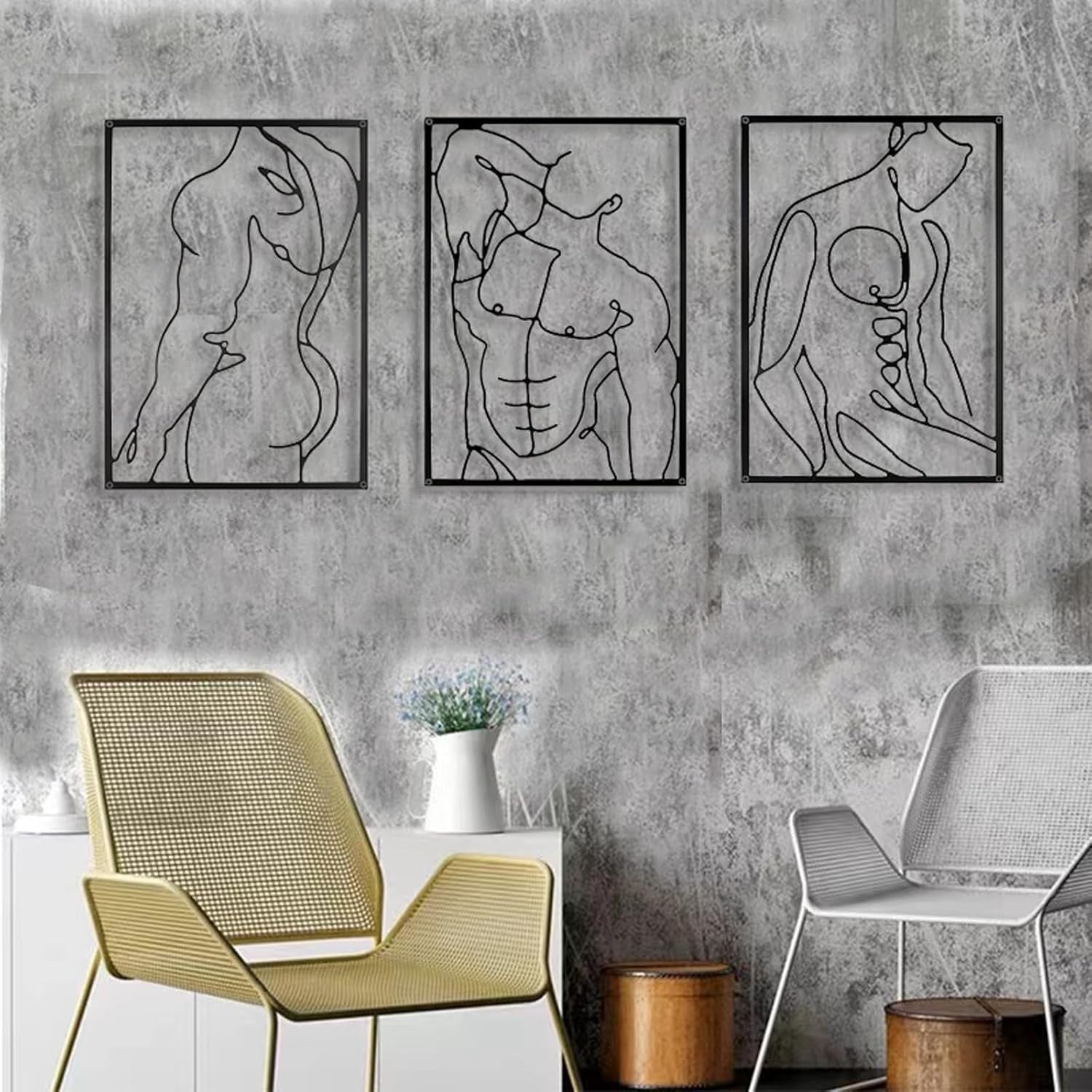 3Pc Black Metal Wall Art Modern Minimalist Line Decor Bedroom Living