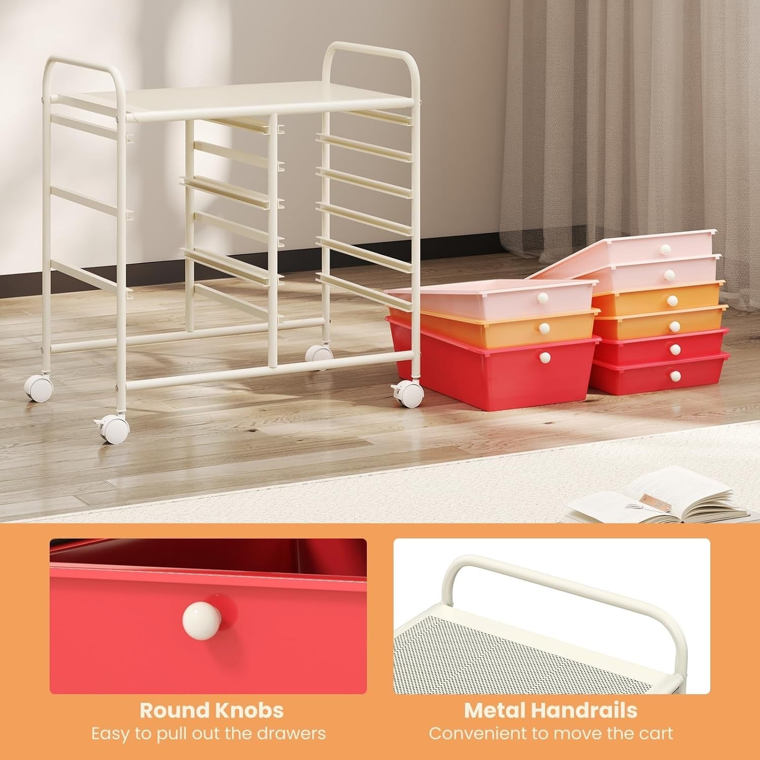 9 Drawer Rolling Storage Trolley Macaron Utility Cart Organizer Wheels