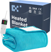 Electric Heated Throw Blanket Teal Soft Fleece 10 Heat Levels Timer 130x160cm