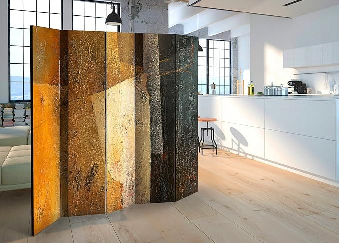 Rustic Gold 5-Panel Room Divider 225×172cm Double-Sided Privacy Screen