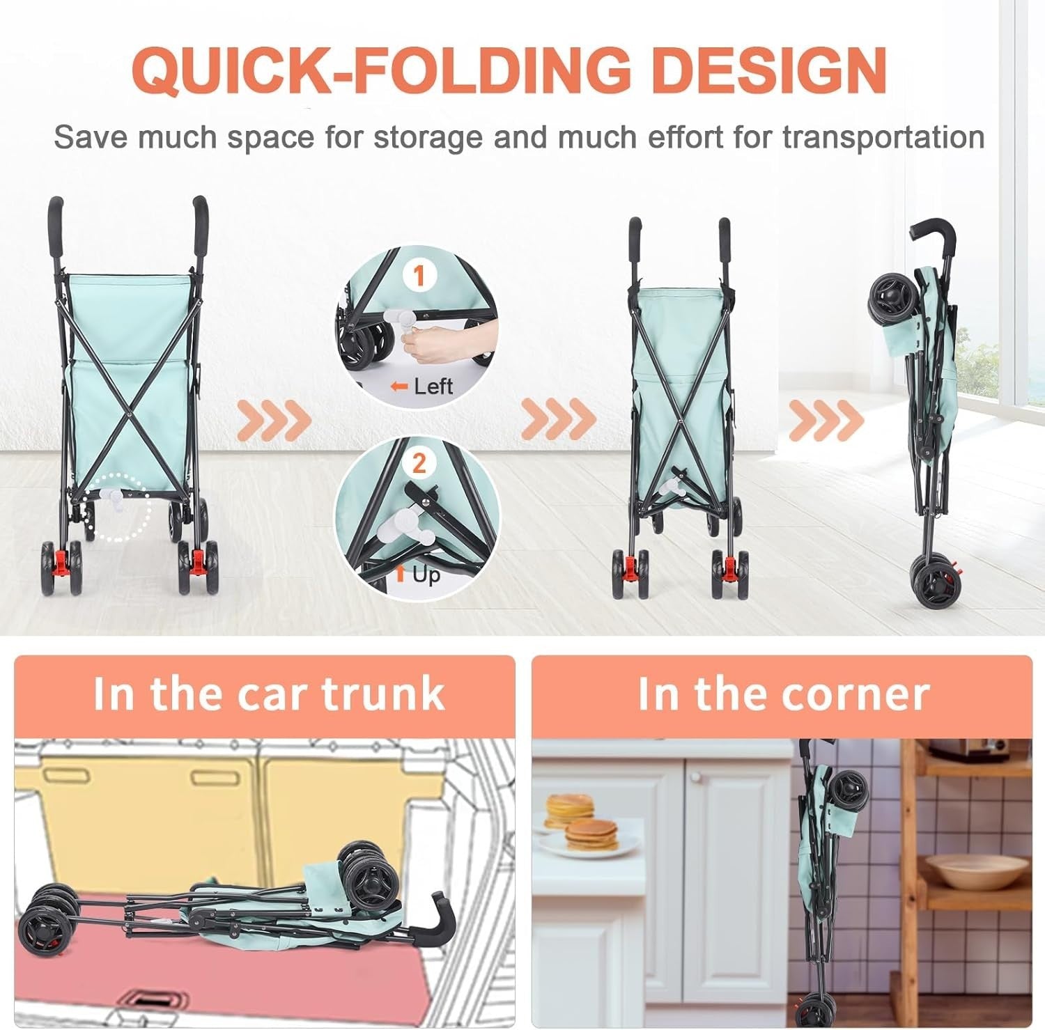 Collapsible Folding Utility Wagon Heavy Duty Cart Large Capacity Teal Blue