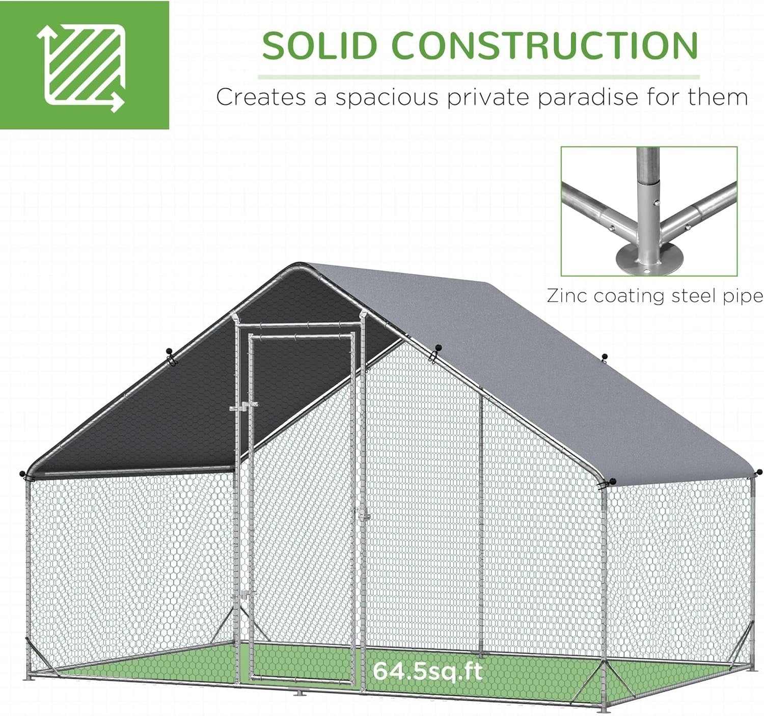 Walk In Galvanised Chicken Run Outdoor Pet Playpen with Cover 4–6 Hens
