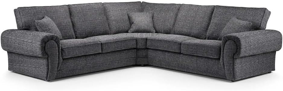 Grey 2C2 Corner Sofa 5 Seater – High Back Chesterfield L Shaped Couch