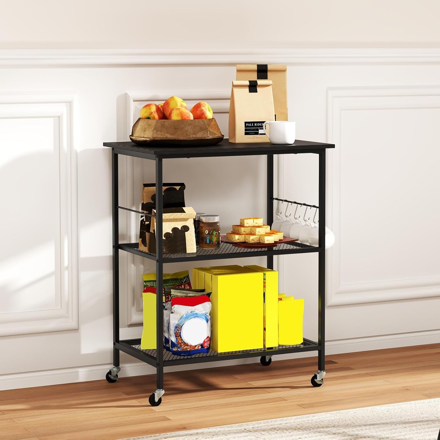 Kitchen Bakers Rack Rolling Microwave Stand 3 Tier Shelves Wheels