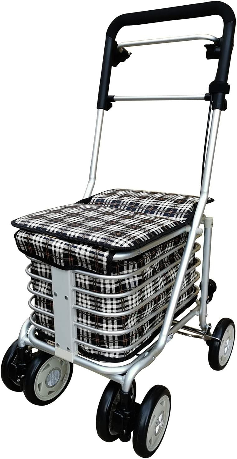 6-Wheel Foldable Sit & Go Shopping Trolley with Seat & Adjustable Handle