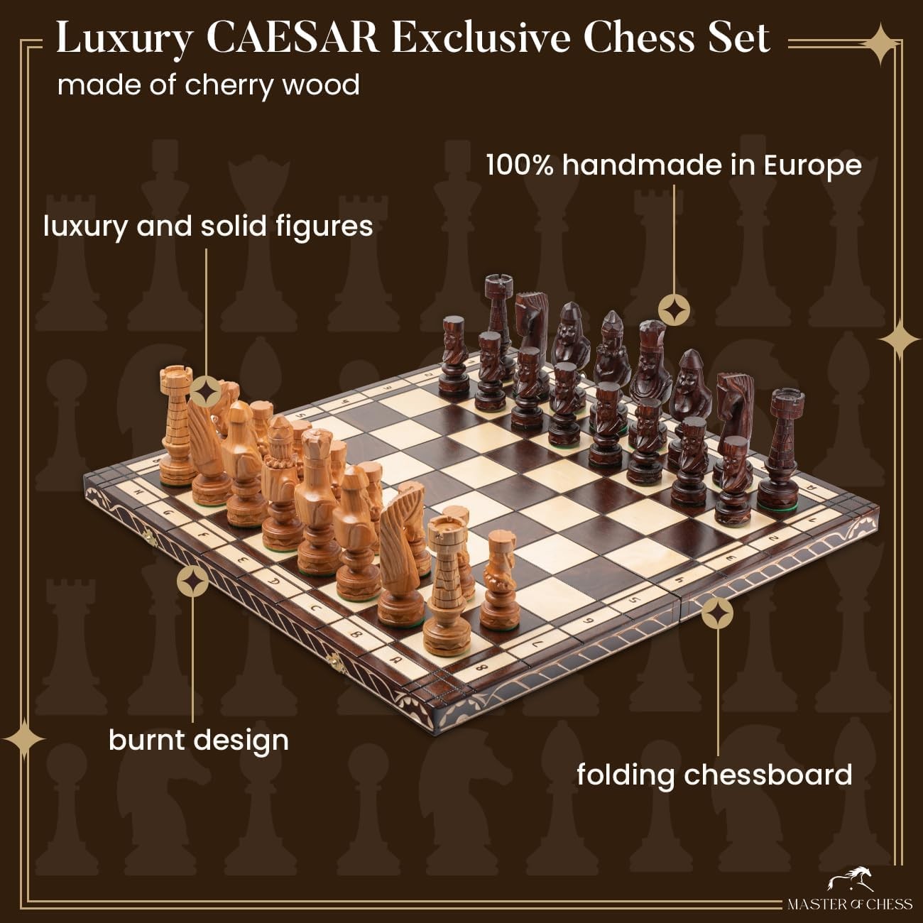60cm Luxury Inlaid Wooden Chess Set – Large Folding Board & Weighted Pieces
