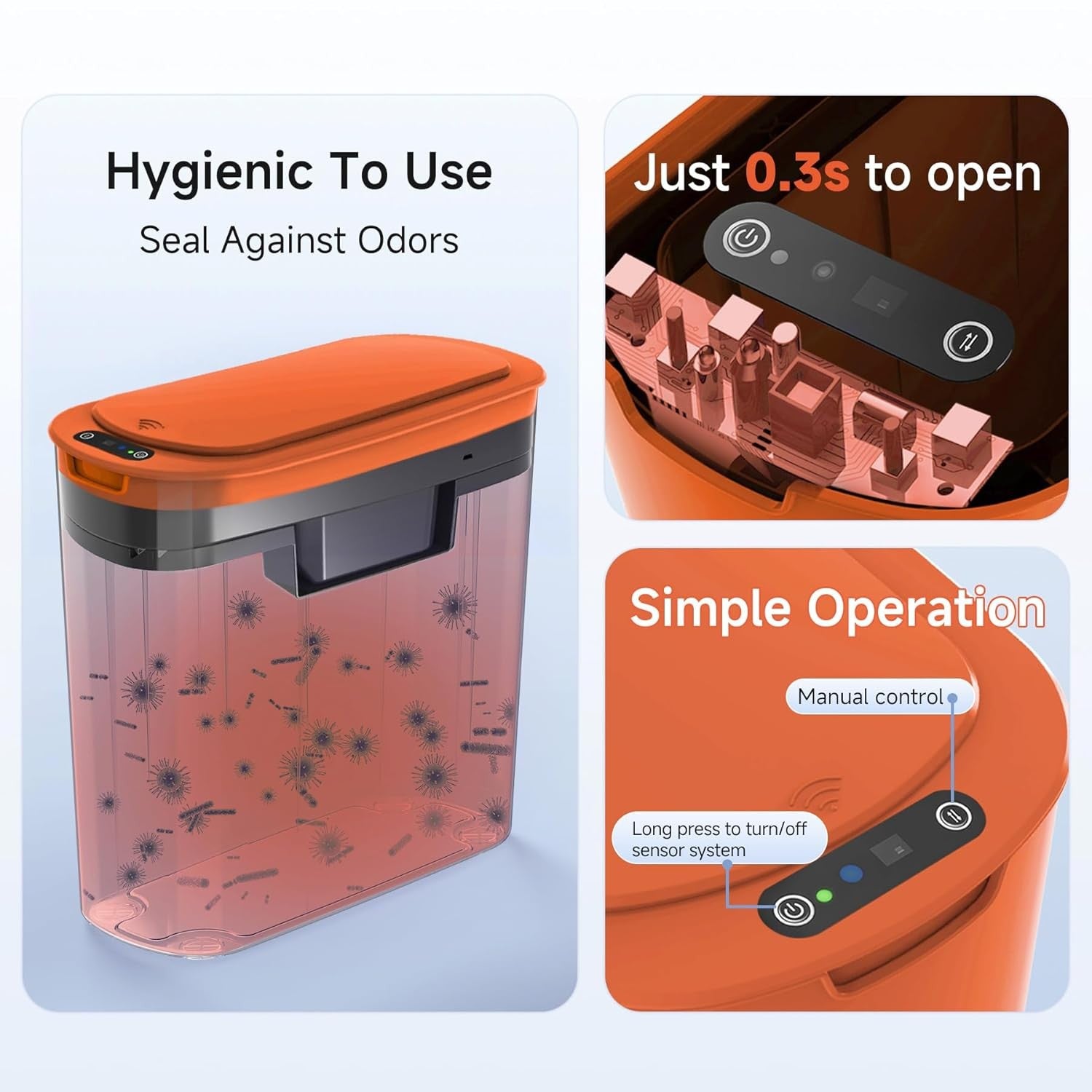 Automatic Touchless Bathroom Bin 2.6 Gallon Slim Motion Sensor Orange