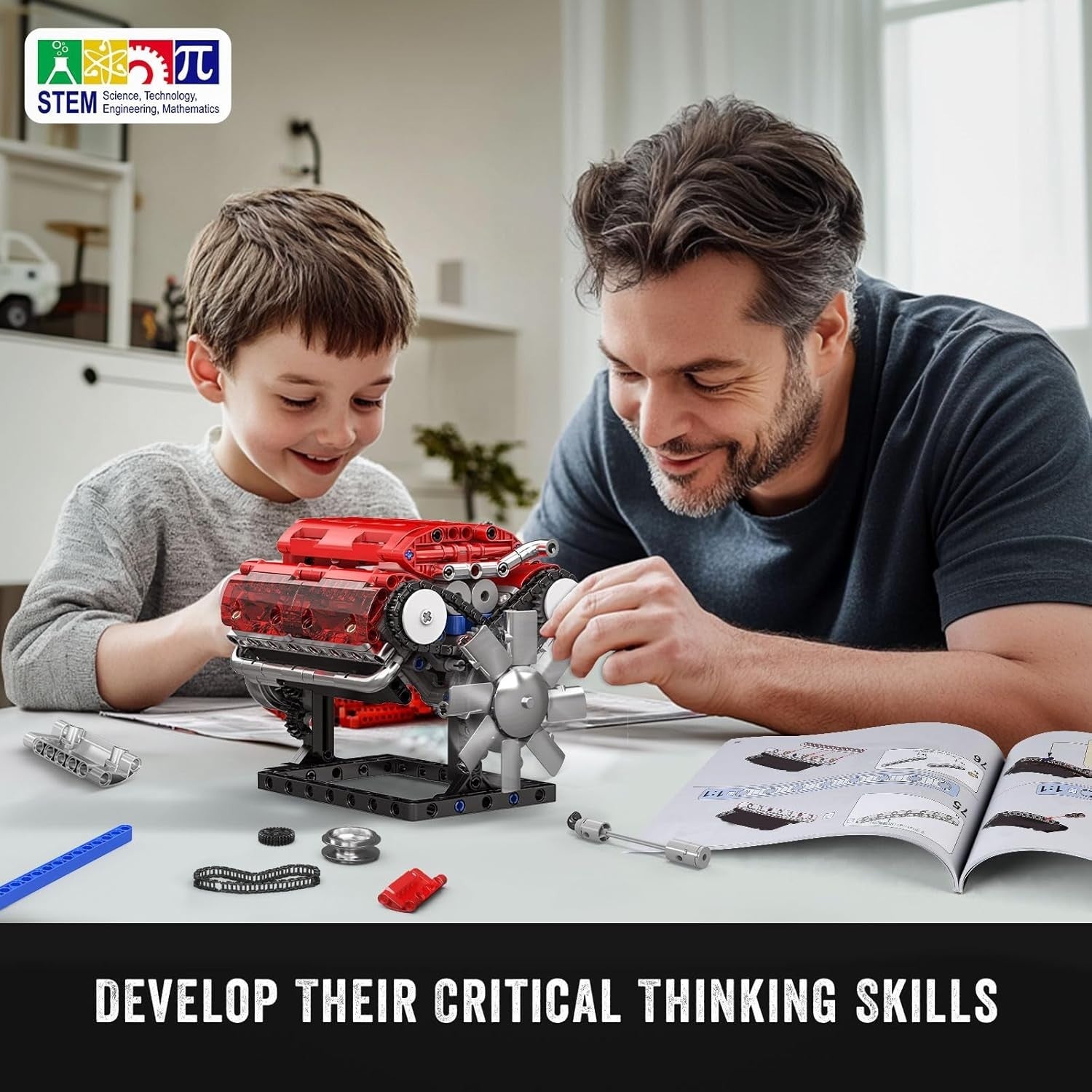Buildable V8 Engine Model Kit 552pcs | DIY Petrol Engine Toy Gift Set