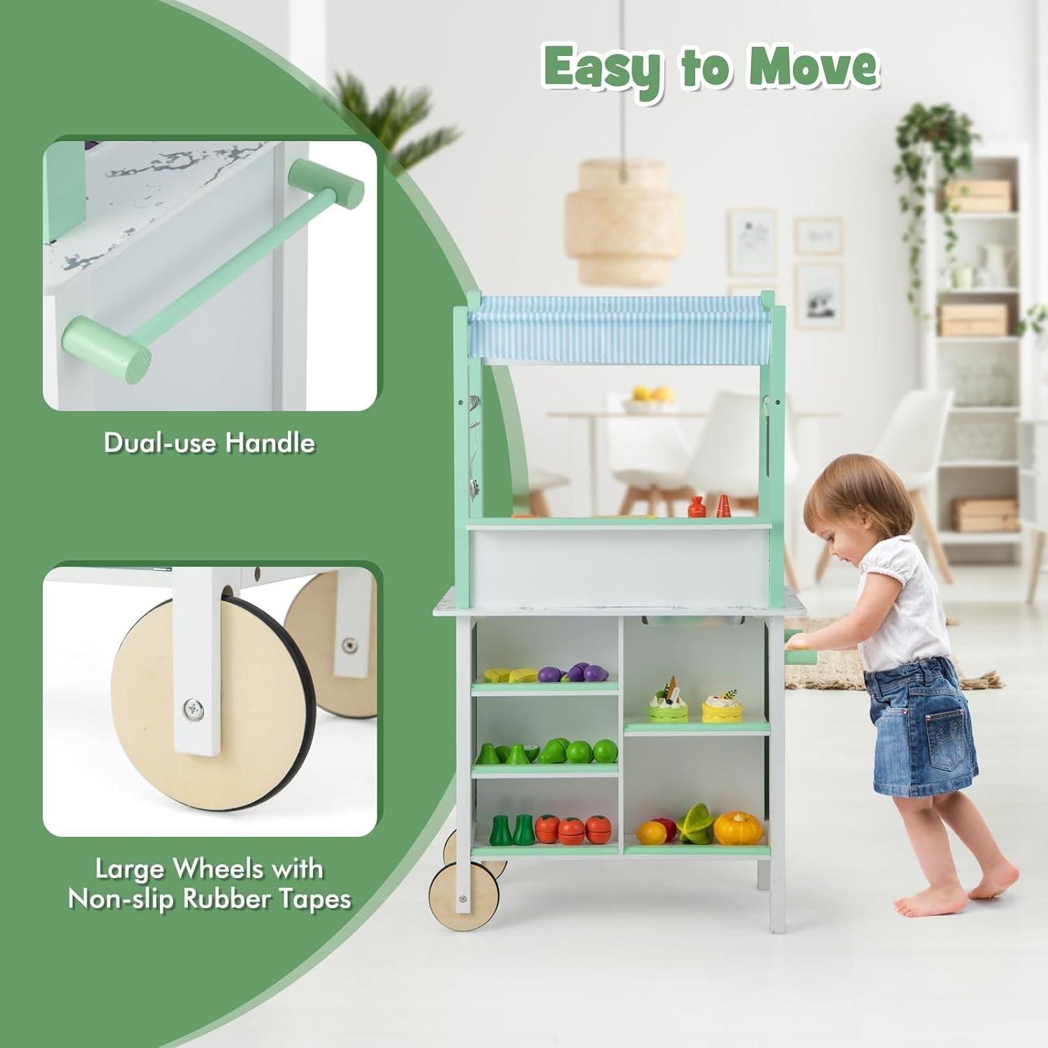 Kids Play Kitchen Grocery Store LED Lights Double Sided Toy Set
