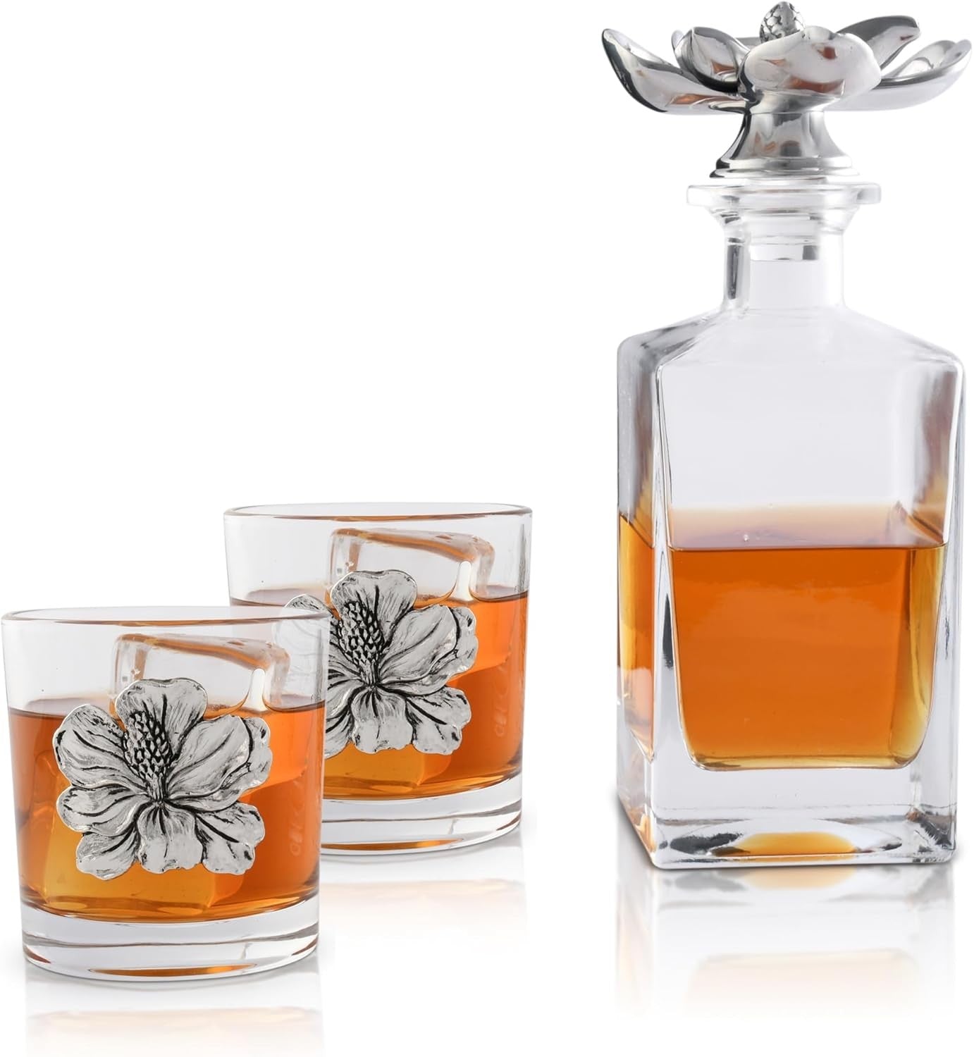Luxury Magnolia Decanter Set 750ml with Floral Whiskey Glasses | Elegant Bar Gif