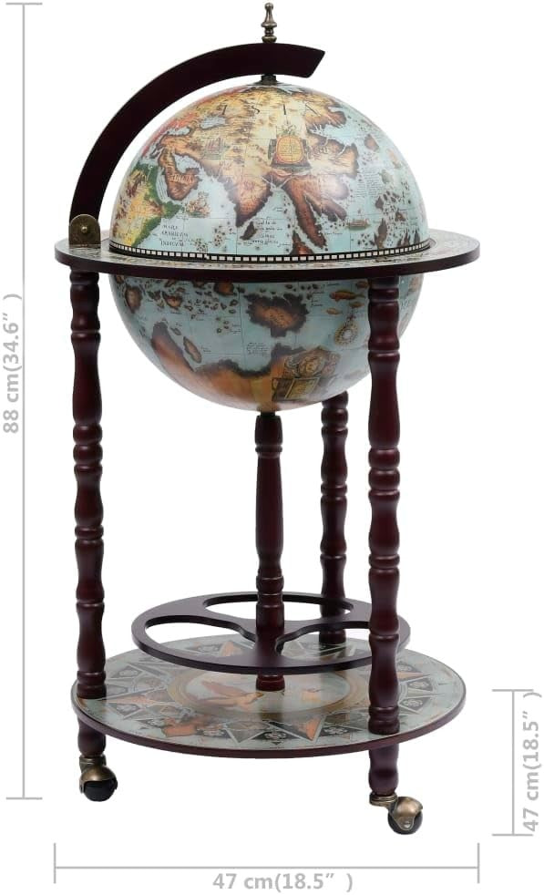 Vintage Globe Bar Drinks Cabinet on Wheels | Bottle & Glass Storage Blue/Brown