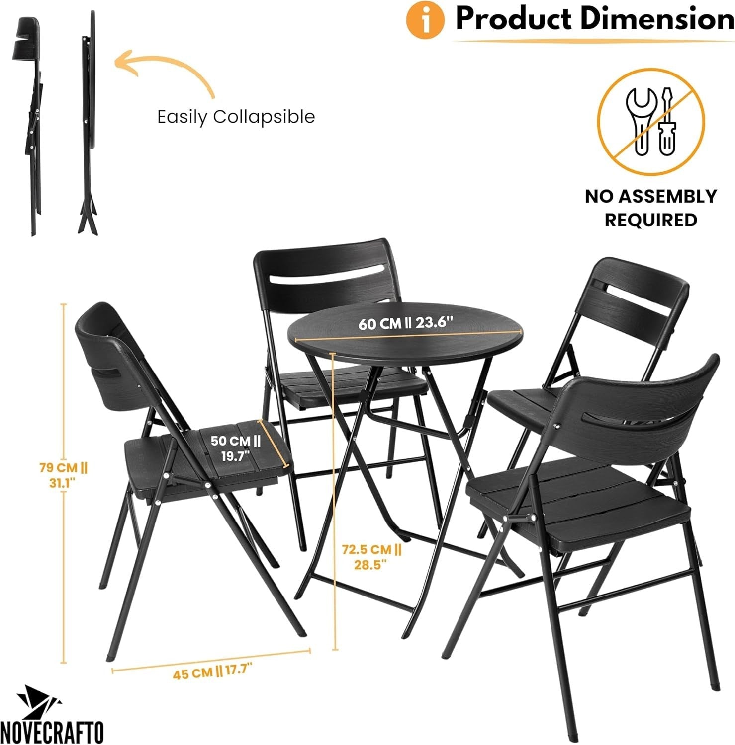 Round Folding Table & 4 Chairs Set Outdoor Patio Garden Coffee Bistro