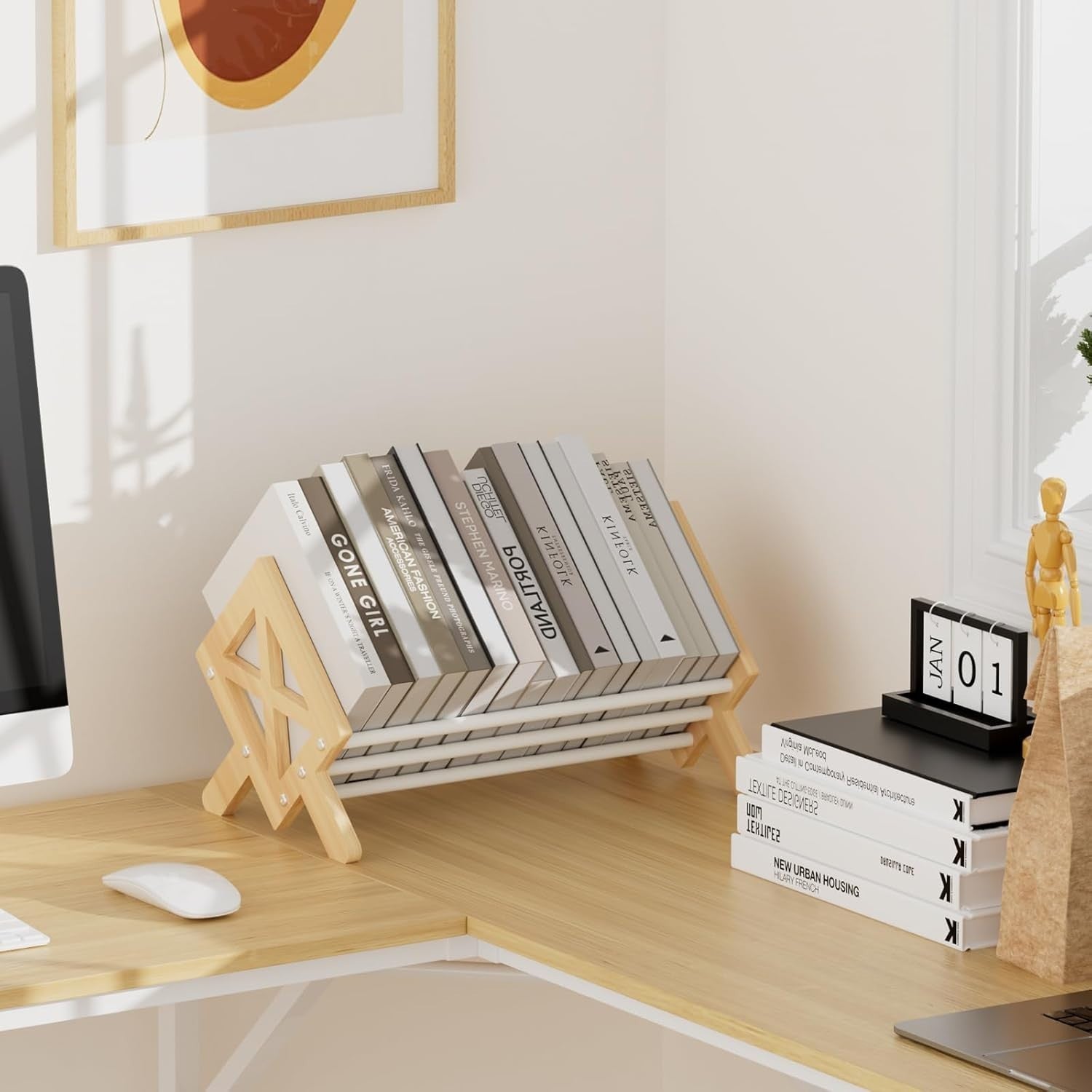 Wood Tilting Desktop Bookcase Organizer Rack for Books CDs Magazines