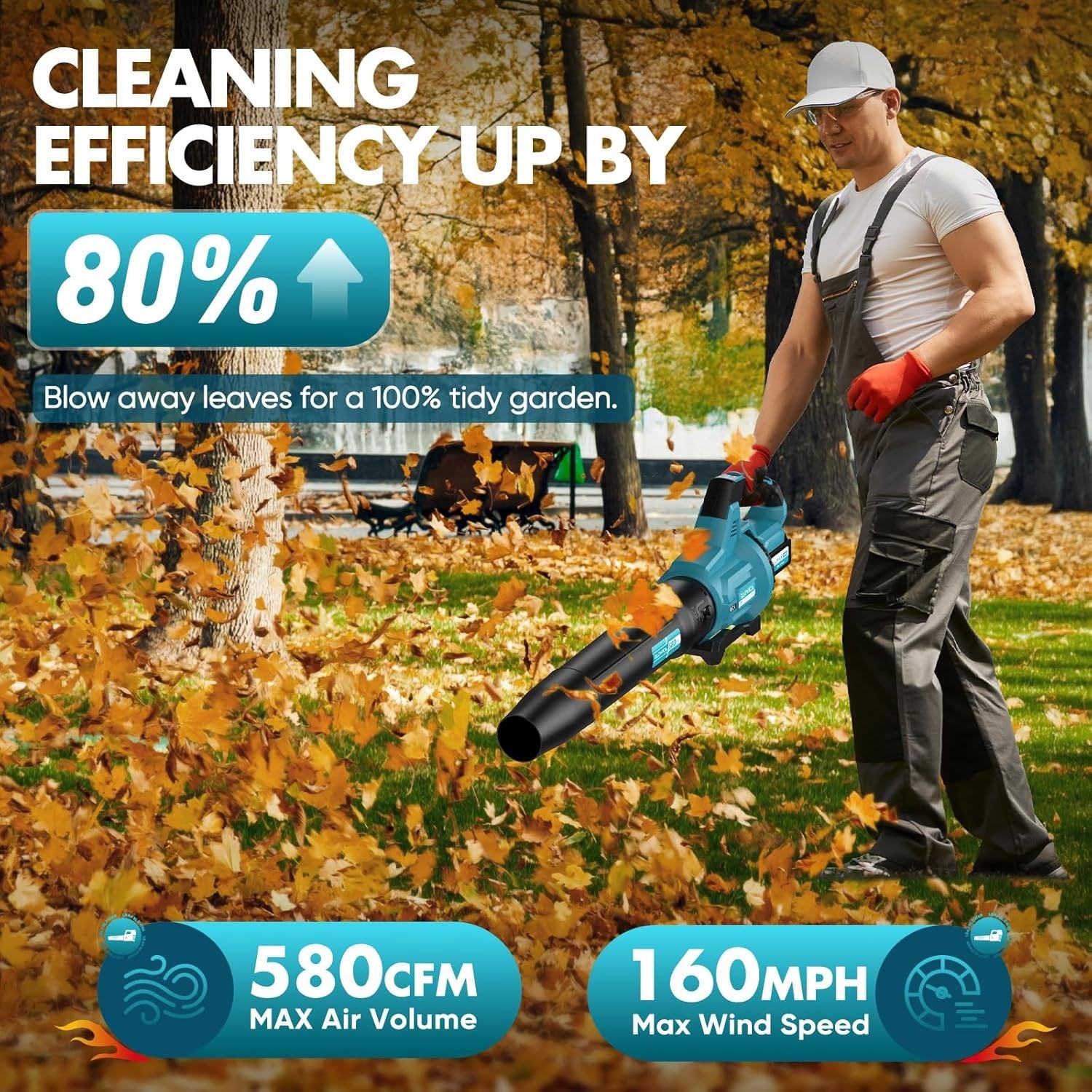 Cordless Leaf Blower 8000mAh Turbo Boost 3 Speed Lightweight Garden Cleaner