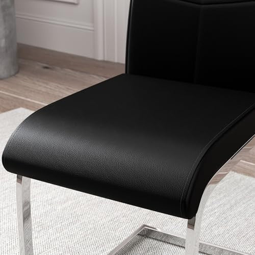 Round 100cm Glass Dining Table with 4 Black Faux Leather Chairs Set