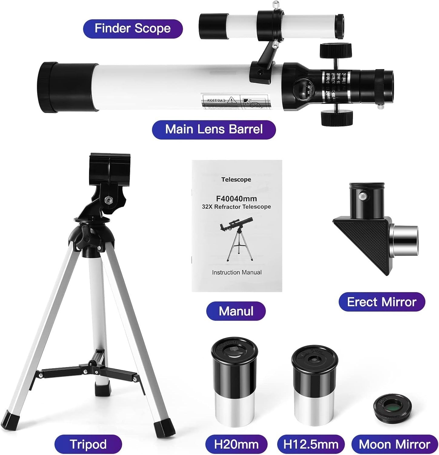 Kids Astronomical Refractor Telescope 400mm with Tripod & Finder Scope