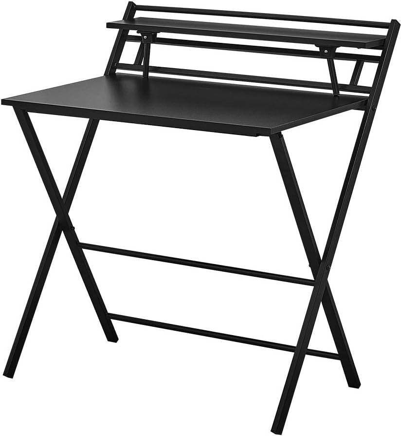 Folding Computer Desk Black Laptop Study Table with Shelf Compact Home Office