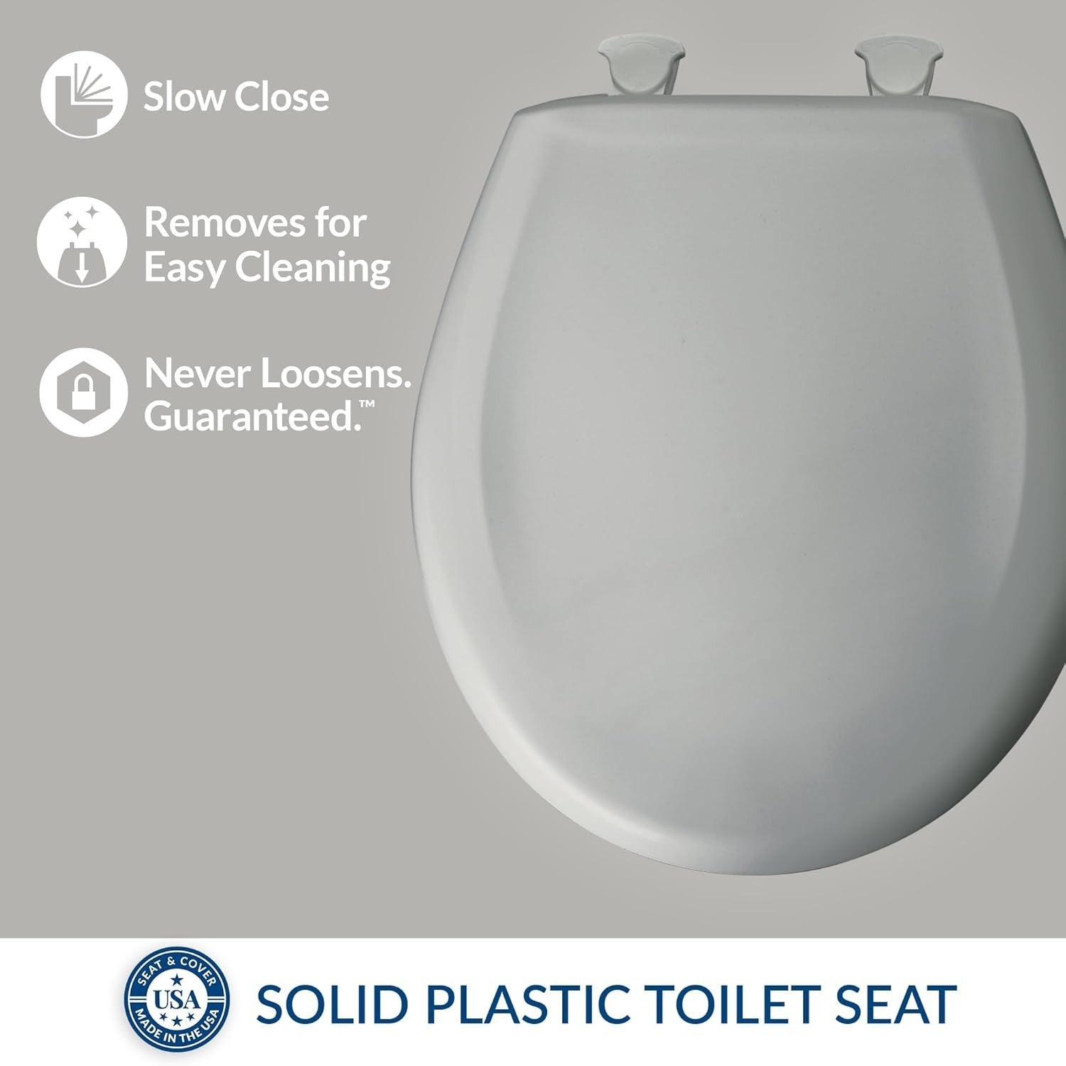 Round Toilet Seat Ice Gray Soft Close Durable Plastic Classic Style