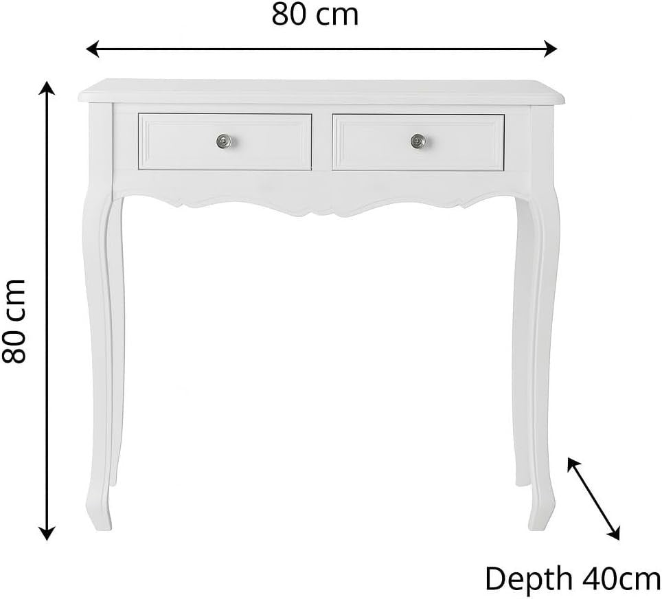 White Console Table Dressing Vanity Desk Wood 2 Drawer Shabby Chic Storage