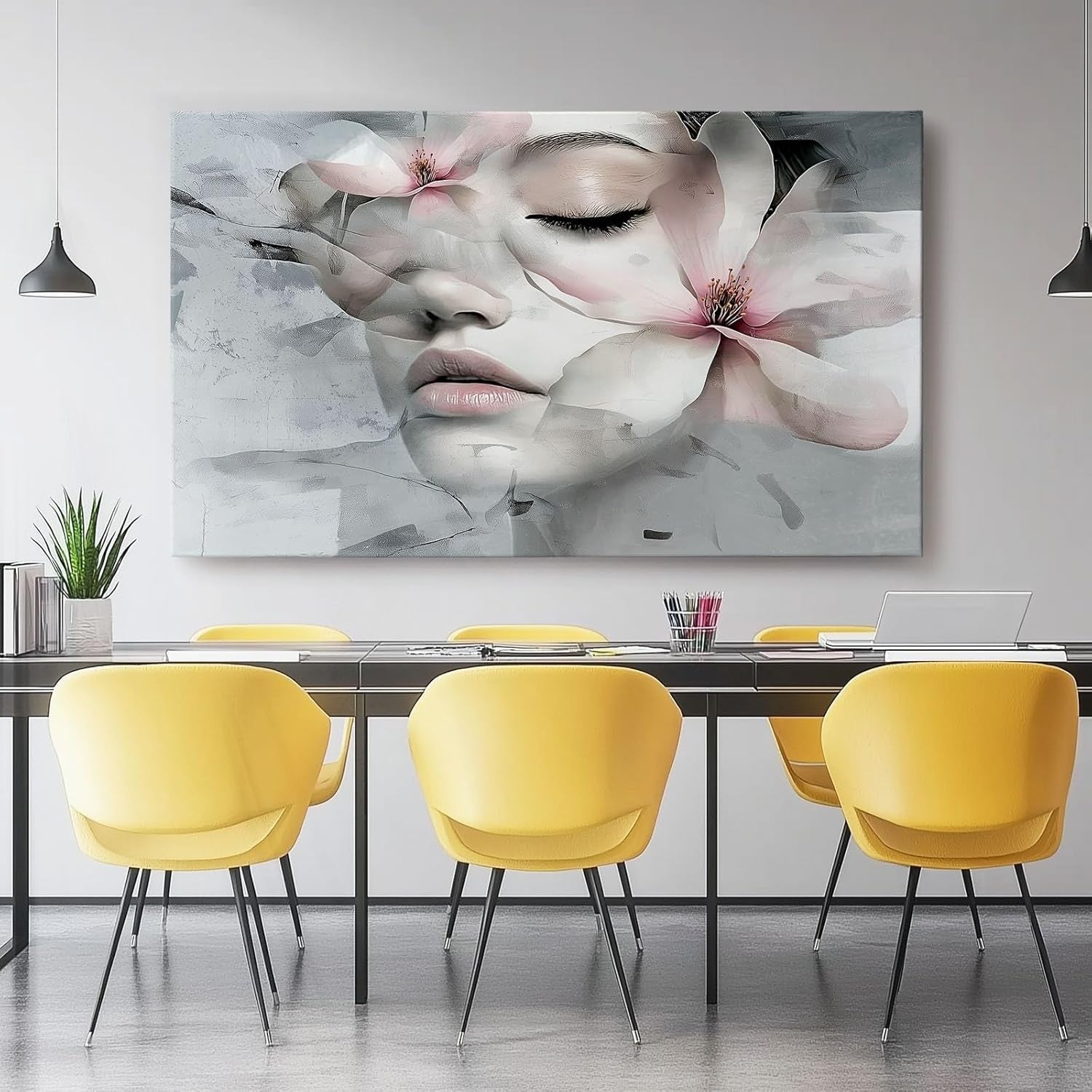 Abstract Woman Face Canvas Wall Art 40x30cm Modern Floral Print
