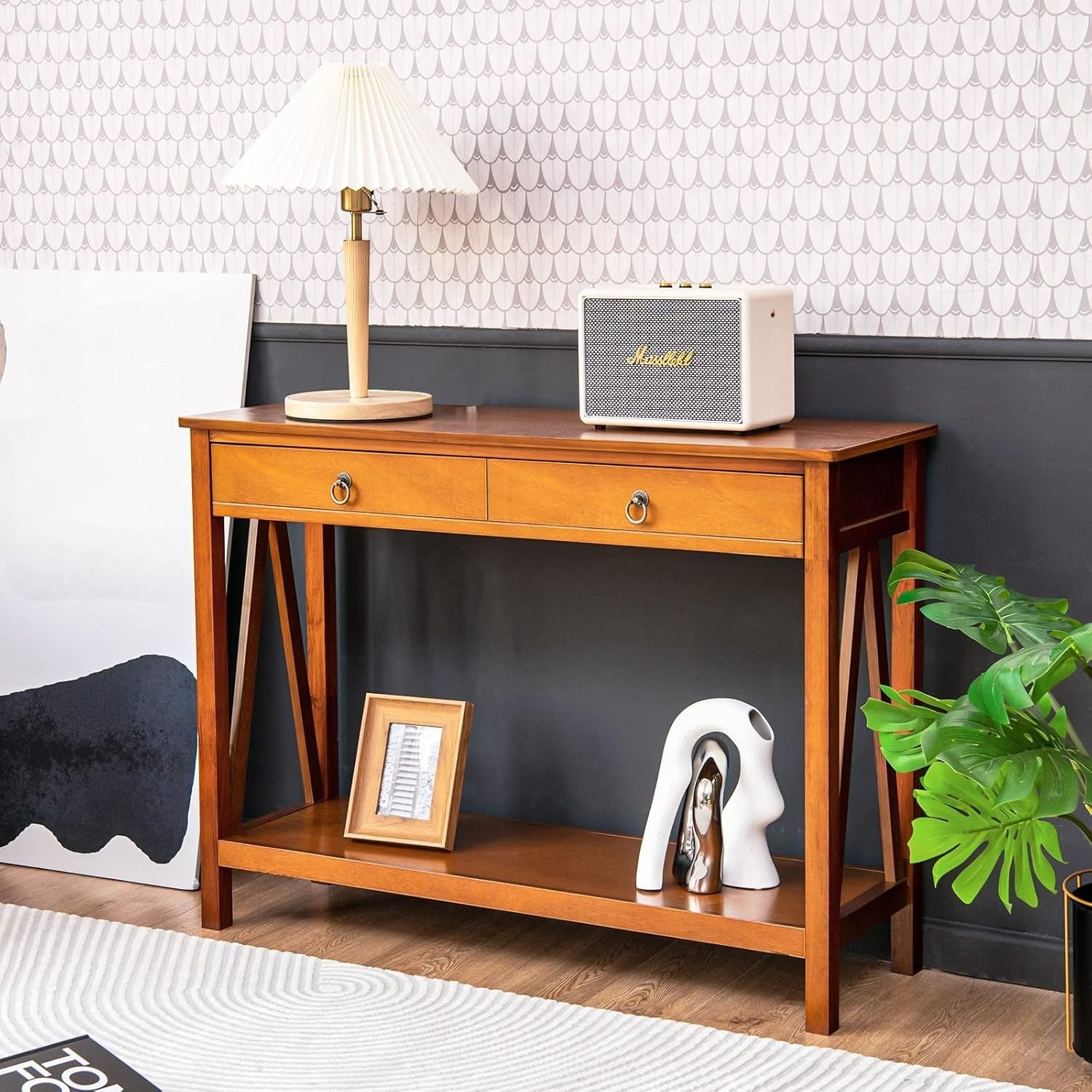 Wood Console Table with Drawer & Shelf, Slim Entryway Accent Table 78cm