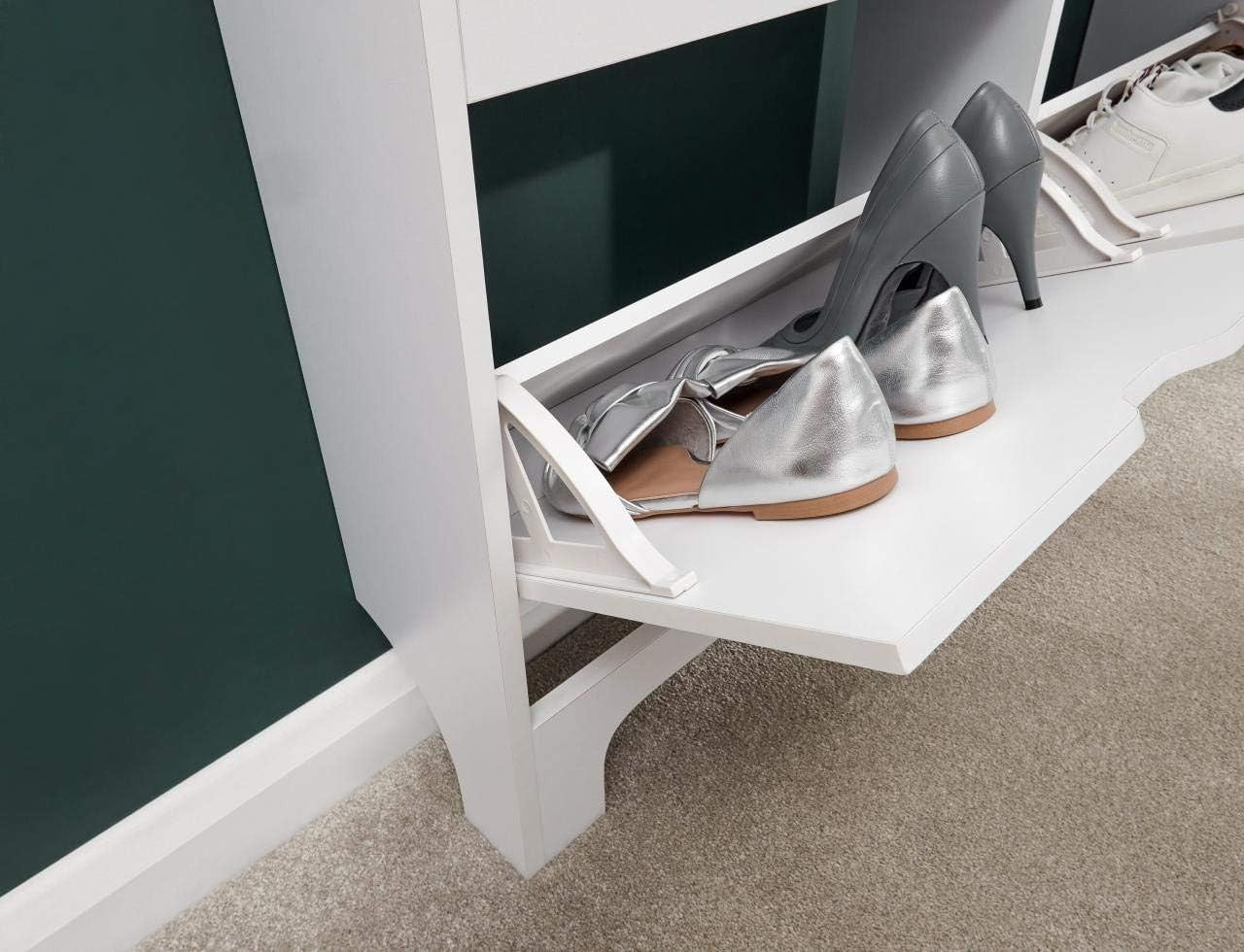 Slim Shoe Cabinet High Gloss 6 Drawer White Storage Unit for Hallway 126cm