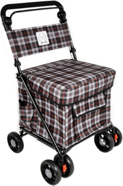 Red Check 6-Wheel Walk & Rest Shopping Trolley – Padded Seat & Back