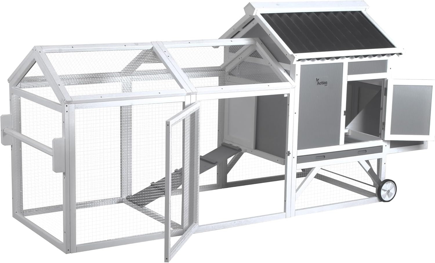 Large Wooden Chicken Coop with Wheels Nest Box 2.3m