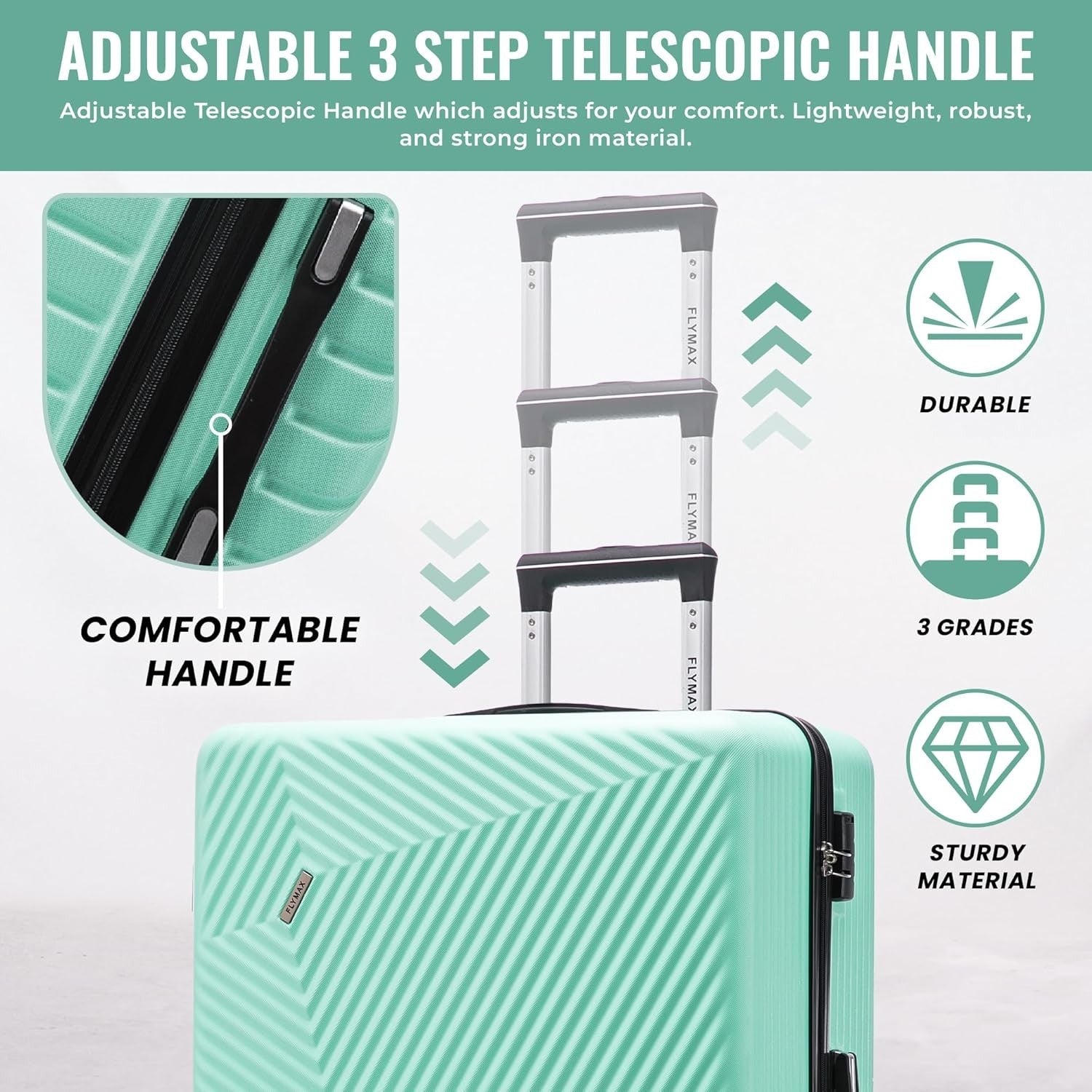 Medium Check In Suitcase ABS Hard Shell 4 Wheel Lightweight Lockable