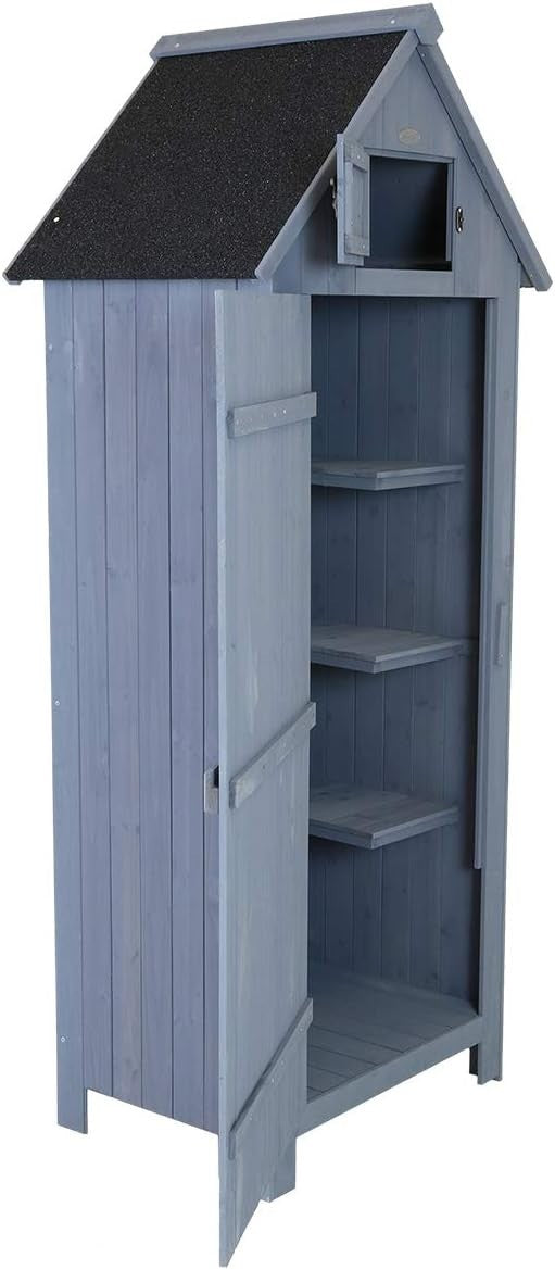 Slim Wooden Garden Storage Shed Tall Outdoor Tool Hutch with Shelves, Lock 179cm
