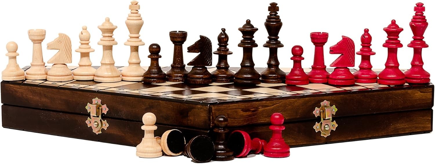 Large 3-Player Wooden Chess Set Hexagonal Board 40×35cm Handcrafted Travel