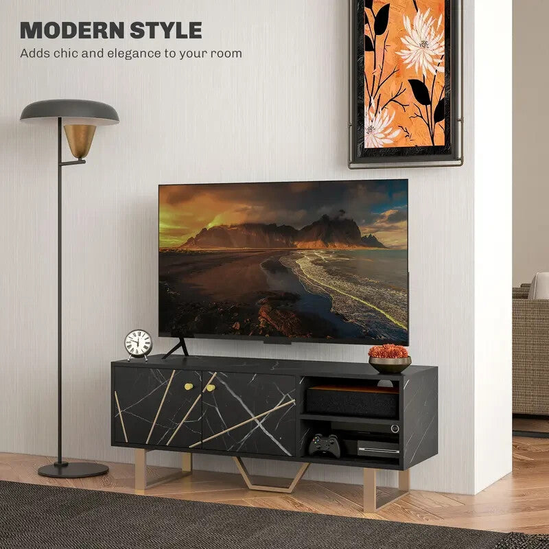 Modern Black Marble TV Unit Cabinet Stand for 50" Screen with Storage